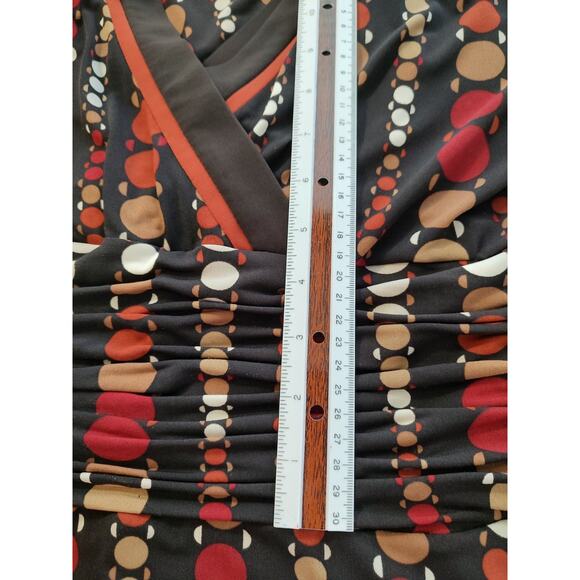 Sandra Darren Woman's Brown Dots Fit & Flare Dress Size 10 Cinched Waist V Neck - Picture 6 of 9